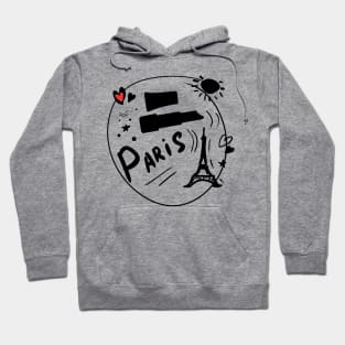 Black drawing with a red heart. Stylish print on the theme of Paris. Hoodie